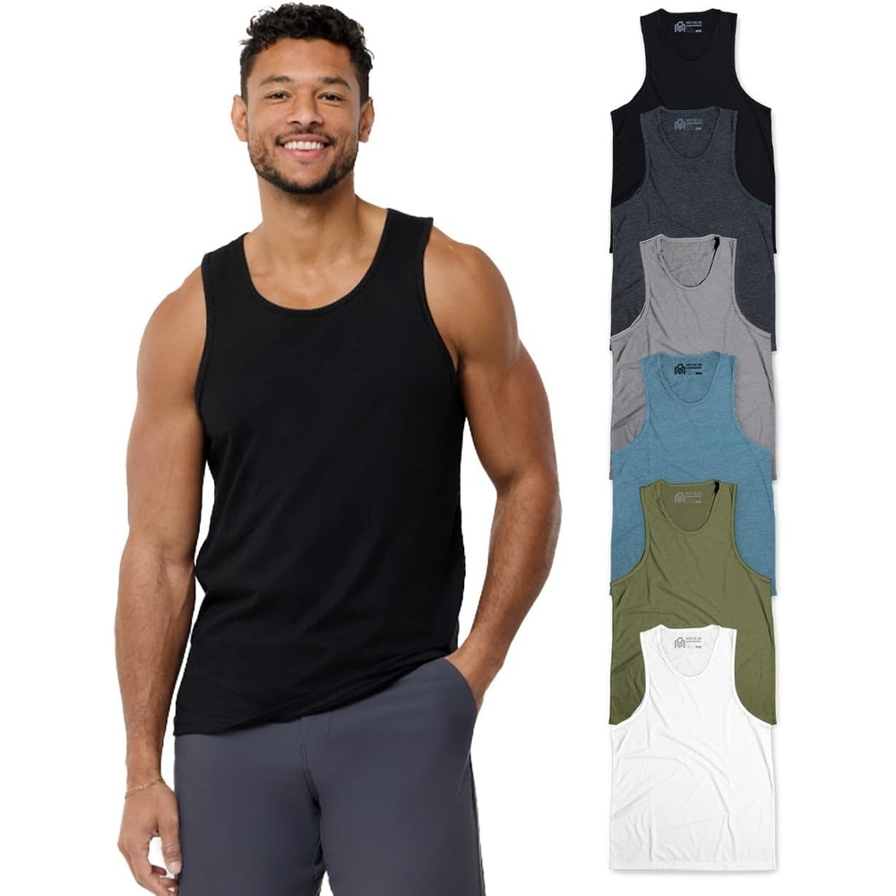 image:imageTank Tops for Men Soft Cotton Blend Sleeveless Muscle Tanks S2XLBlackCharcoalGreyIndigoOlive GreenWhite Nologo