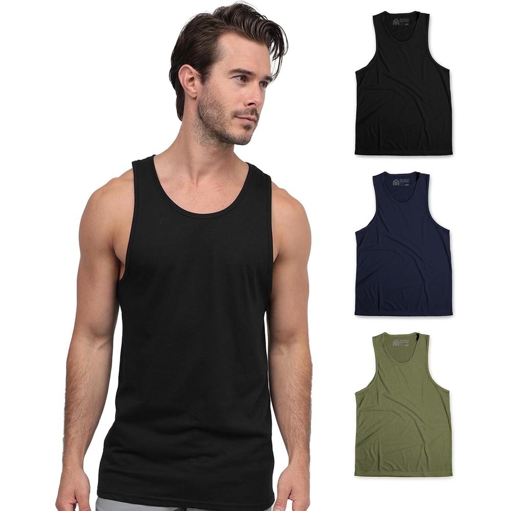 image:imageTank Tops for Men Soft Cotton Blend Sleeveless Muscle Tanks S2XLBlackNavyOlive Green Nologo