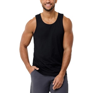 Tank Tops for Men Soft Cotton Blend Sleeveless Muscle Tanks S-2XL(Black – No-logo)