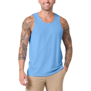 Tank Tops for Men Soft Cotton Blend Sleeveless Muscle Tanks S-2XL(Heather Columbia Blue – No-logo)