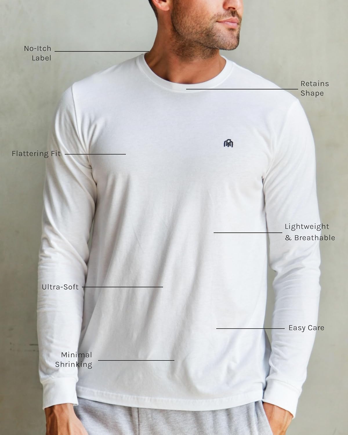 image:imageLong Sleeve Shirts for Men Soft Cotton Crew Neck Casual Tees S3XL6pack BlackCharcoalGreyIndigoNavyWhite