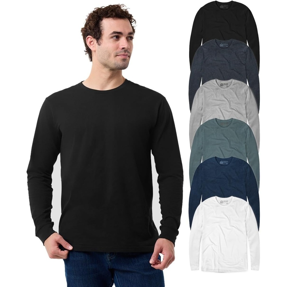 image:imageLong Sleeve Shirts for Men Soft Cotton Crew Neck Casual Tees S3XL6pack BlackCharcoalGreyIndigoNavyWhite