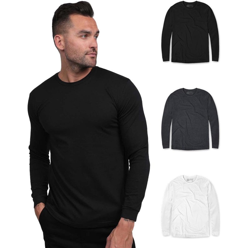 image:imageLong Sleeve Shirts for Men Soft Cotton Crew Neck Casual Tees S3XLNonbranded BlackCharcoalWhite