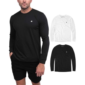 Long Sleeve Shirts for Men Soft Cotton Crew Neck Casual Tees S-3XL(2-pack Branded – Black  and White)
