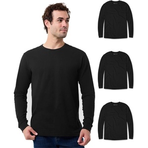 Long Sleeve Shirts for Men Soft Cotton Crew Neck Casual Tees S-3XL(3-pack Black/Black/Black)