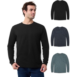 Long Sleeve Shirts for Men Soft Cotton Crew Neck Casual Tees S-3XL(3-pack Black/Charcoal/Indigo)
