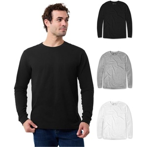 Long Sleeve Shirts for Men Soft Cotton Crew Neck Casual Tees S-3XL(3-pack Black/Grey/White)