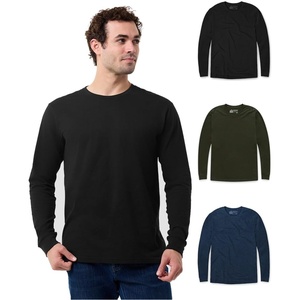 Long Sleeve Shirts for Men Soft Cotton Crew Neck Casual Tees S-3XL(3-pack Black/Midnight Olive/Navy)