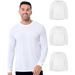 Long Sleeve Shirts for Men Soft Cotton Crew Neck Casual Tees S-3XL(3-pack White/White/White)