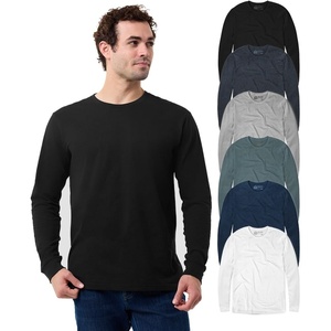 Long Sleeve Shirts for Men Soft Cotton Crew Neck Casual Tees S-3XL(6-pack Black/Charcoal/Grey/Indigo/Navy/White)