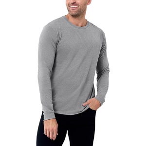 Long Sleeve Shirts for Men Soft Cotton Crew Neck Casual Tees S-3XL(Non-branded – Grey)
